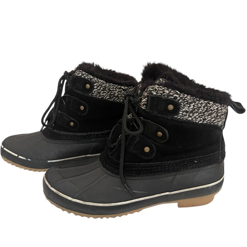 Khombu Waterproof Duck Boot With Knit Cuff and Faux Fur Lining Sz 6 Black/White - Picture 3 of 12